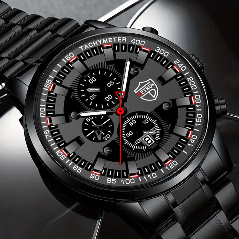 2pcs/set, 1pc Fashion Men's Luxury Business Quartz Watch & 1pc Men's Bracelet with , Men's Gifts