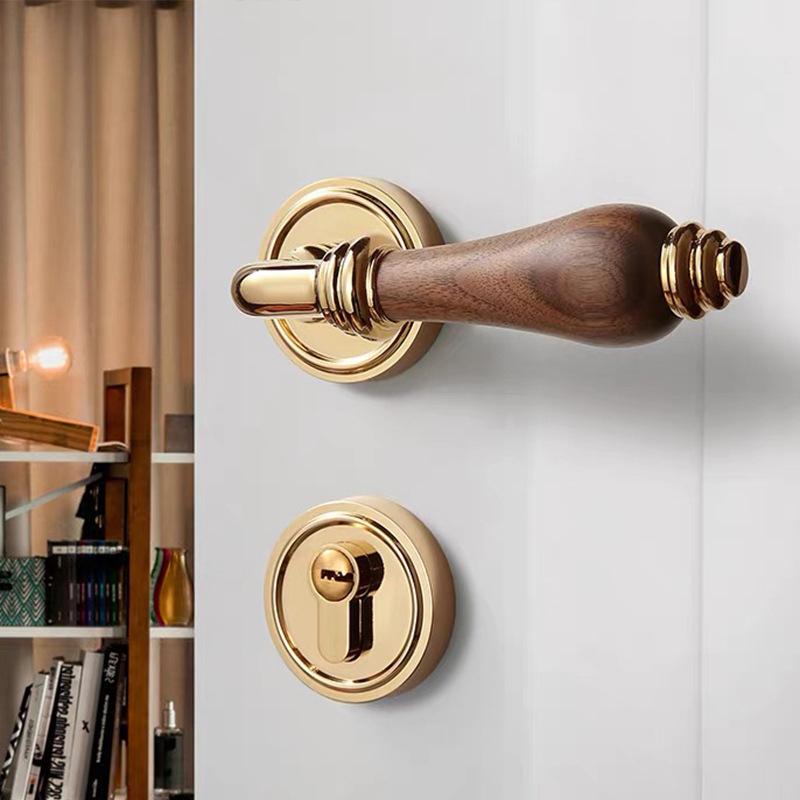 Euro Walnut Wood Handle Door Lock Indoor Universal Security Door Locks Bedroom Mute Deadbolt Lock Furniture Hardware Accessories
