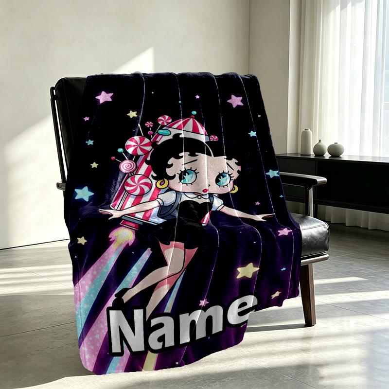 Custom Name Personalized Betty Boop Print Blanket, Home Decor, Bedroom, Sofa, Camping, Couch, Gifts for Birthday Christmas