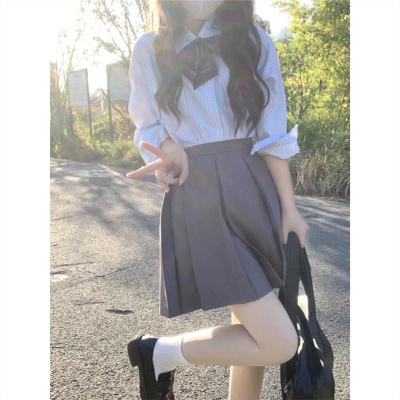 Women's Striped Long-Sleeve Shirt - Autumn 2024 Japanese Basic Style