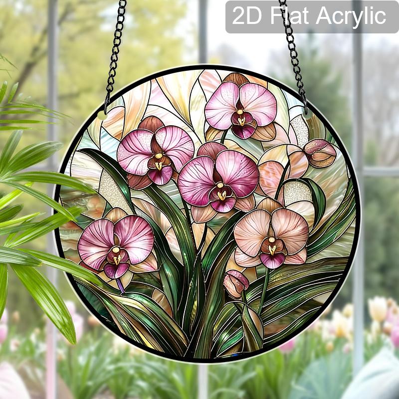 Acrylic Orchid Flower Suncatcher Stained Glass Effect Window Hanging Ornament Floral Gift for Home