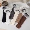 White Lace Socks Children Cotton Socks Korean Girl Bow Lolita Princess Long Socks Solid Color Kids Knit Stockings Spring Autumn