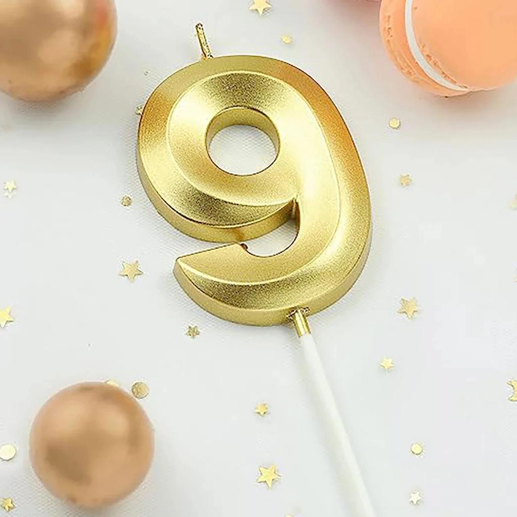 1pc-Birthday Candle Golden Number 0-9 Smoke Free Birthday Cake Insert Party Candle Decoration Anniversary Cake