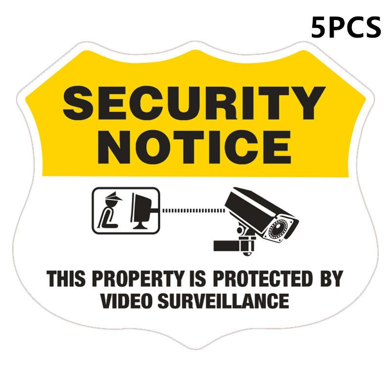 5PCS Video Surveillance Security Warning Stickers, Anti-Theft Vinyl Decals for Protected Areas, Durable Safety Alert Signs