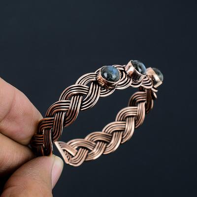 Erstaunlicher Labradorit Edelstein Handgefertigter Reiner Kupferdraht Wicklung Schmuck Armband Für Frauen