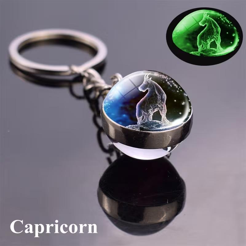 12 Constellations Glass Ball Keychain Zodiac Pendant Key Ring for Women Men