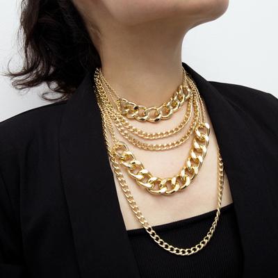 Punk Women Multi-layer Curb Chain Statement Necklace Rock Hip-hop Jewelry Gift