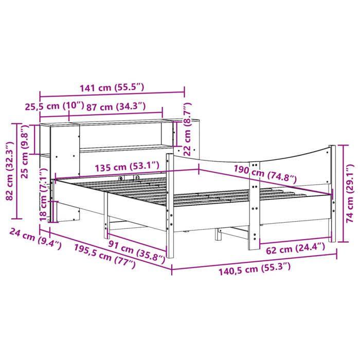 VidaXL Cadre de lit sans matelas blanc 135x190 cm bois de pin massif 3323309