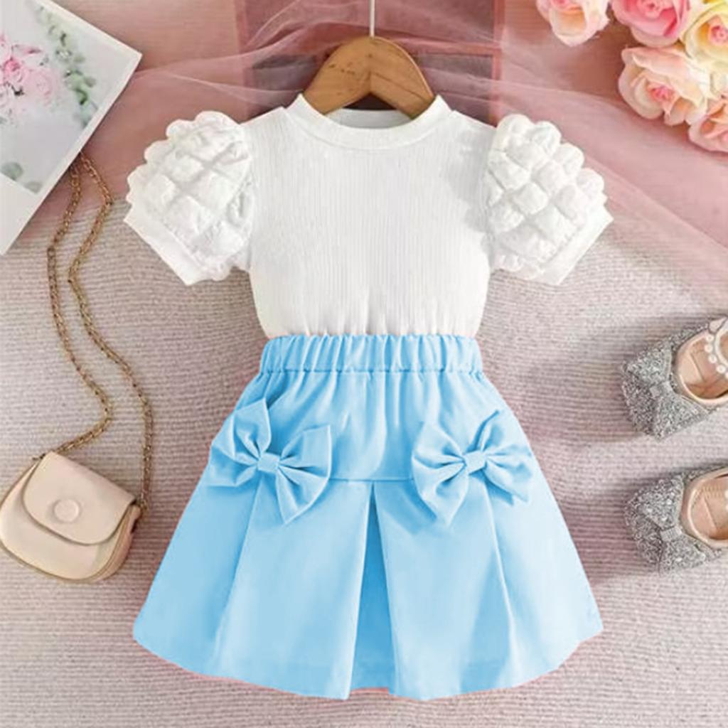 Summer Children Leaf Inclined Shoulder Craft Skirt Girl Fashion Casual Suit