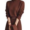 2025 Coffee Turtleneck Knit Dress: Mid-Length, Elegant Autumn/Winter Fashion.