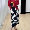 2023 New Women's Autumn Print Pleated Mid-Length High-End Casual Skirt