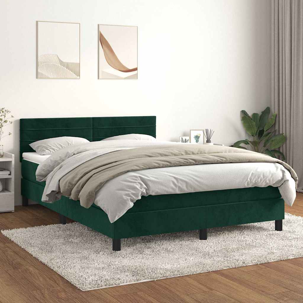 Box Spring Bed with Mattress Dark Green 140 x 190 cm Velvet