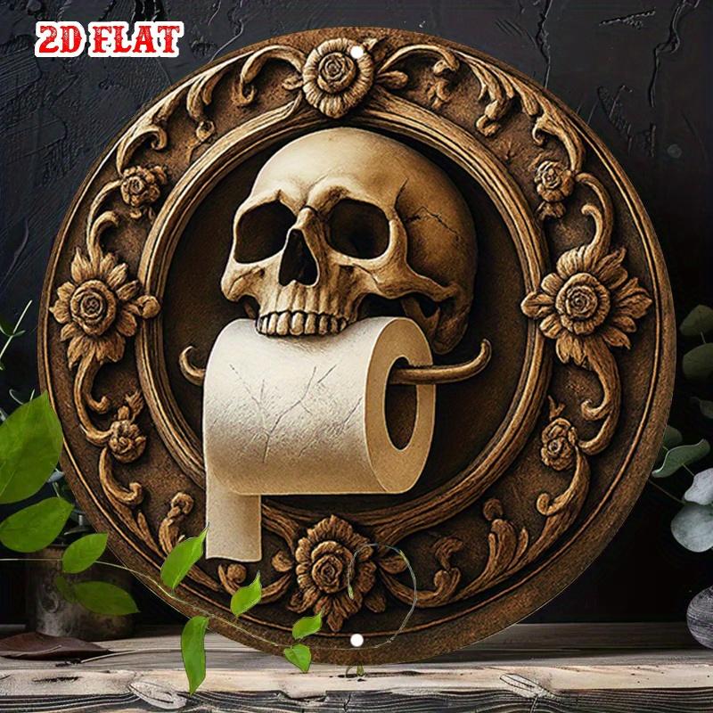 Tin Sign Skull Toilet Paper Funny Metal Plaque Wall Decor Vintage Gothic Bathroom Wall Art