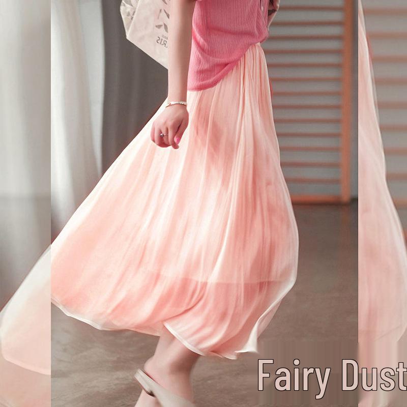 New Women's Iridescent Double Layer Pleated Puff Skirt - Korean Style Fairy Mesh Skirt