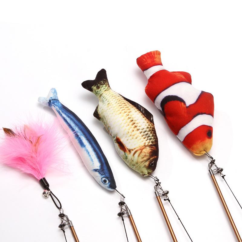 Funny Cat Stick  Fish Type Pet Interactive Playing Toy for Cats Teaser Kitten Sea Fishing Rod Small Fish Funny Cat Stick