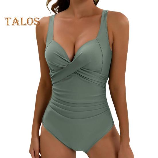 Women Monokini V-Neck Sling Sleeveless One-piece Swimsuit with Adjustable Suspenders Backless High Waist Swimwear