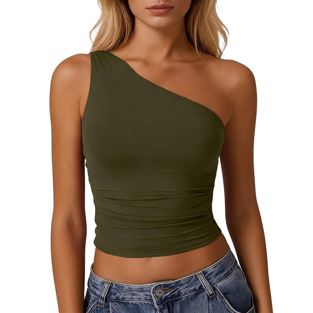 Women's Sleeveless One-Shoulder Slim Fit Sexy Tank Top