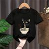Noodle Ramen Cat TShirt Foodie Lover T Shirts Black Cat Noodle Kids TShirts Retro Casual Short Sleeve Tshirt Girl Boy Clothes