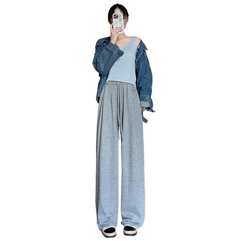 Autumn new glutinous rice pants women's autumn straight vertical drawstring apricot wide-leg pants women's versatile high waist and thin