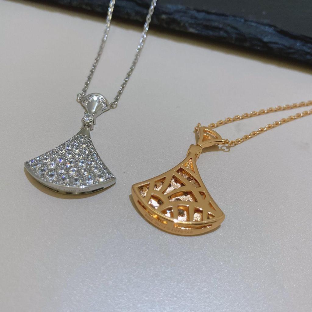 Women's Full Diamond Fan-shaped Skirt Necklace - High-end Oversized Pendant Jewelry