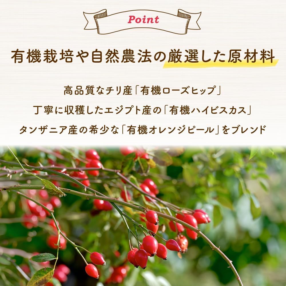 Rosehip 2g x 30 Organic JAS Red Rosehip Organic Blended Herbal Organically Biodegradable Tea Bags nagomi-NATULURE Tea, Caffeine-Free, bags, Certified,