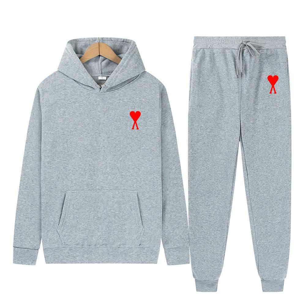 Trendy Classic Style With Heart Print Both Men Women Couple Hooded Sweatshirt Set