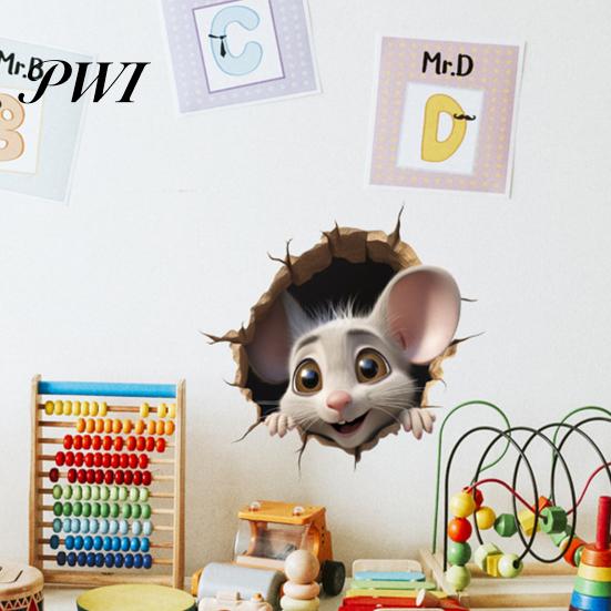 Cute Wall Decoration 2Pcs 3D Cartoon Mouse Cat Stickers Self-adhesive Nursery Decal Removable Waterproof High-Quality PVC Material Wear-resistant Easy