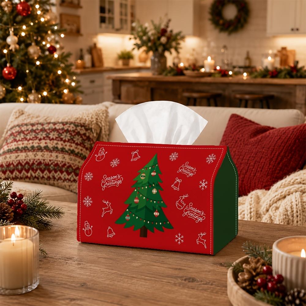1pc Party Tissue Box, Christmas Minimalist Festive Line, Multifunctional Tissue Holder, Fir Tree Reindeer Calligraphy, Outdoor Party Supplies, Everyda