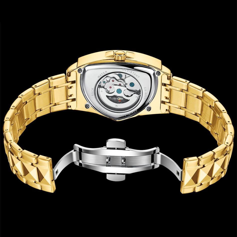 Automatic Man Watch Luxury Stainless Steel Triangle Dial Mechanical Wristwatches Skeleton Waterproof Luminous Watch