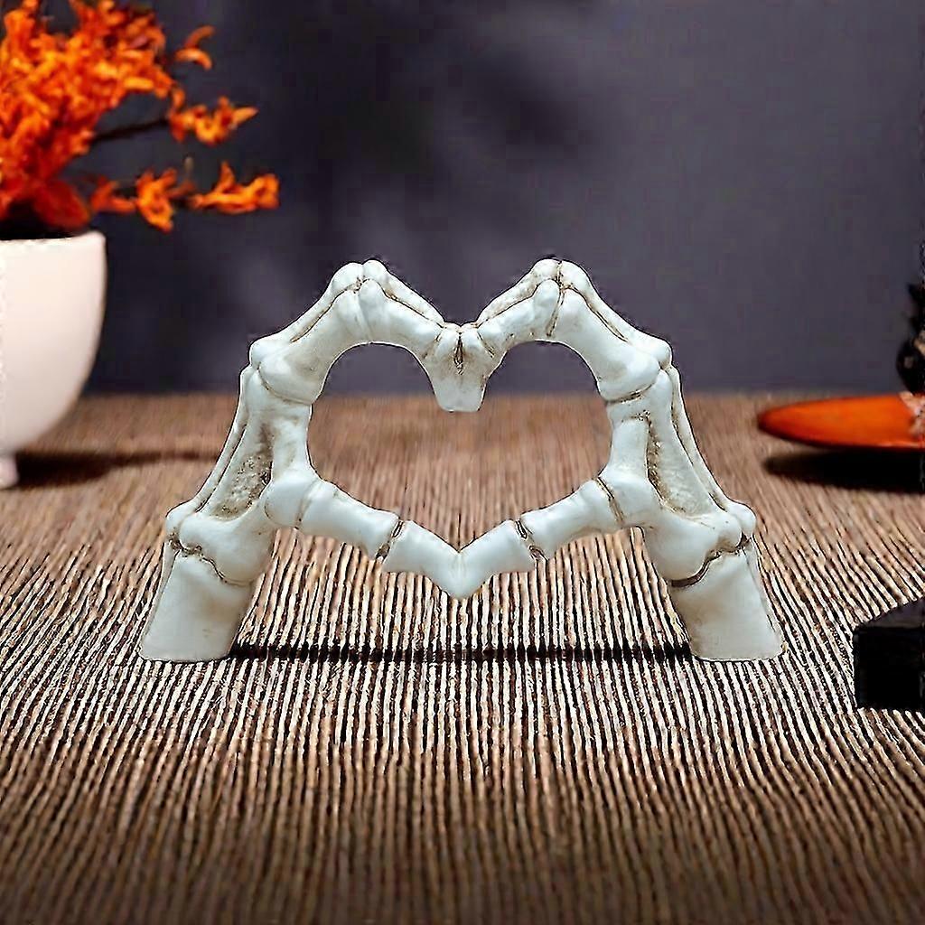 Skeleton Hand Resin Sculpture - Heart-Shaped Horror Love Decor for Halloween & Day of the Dead