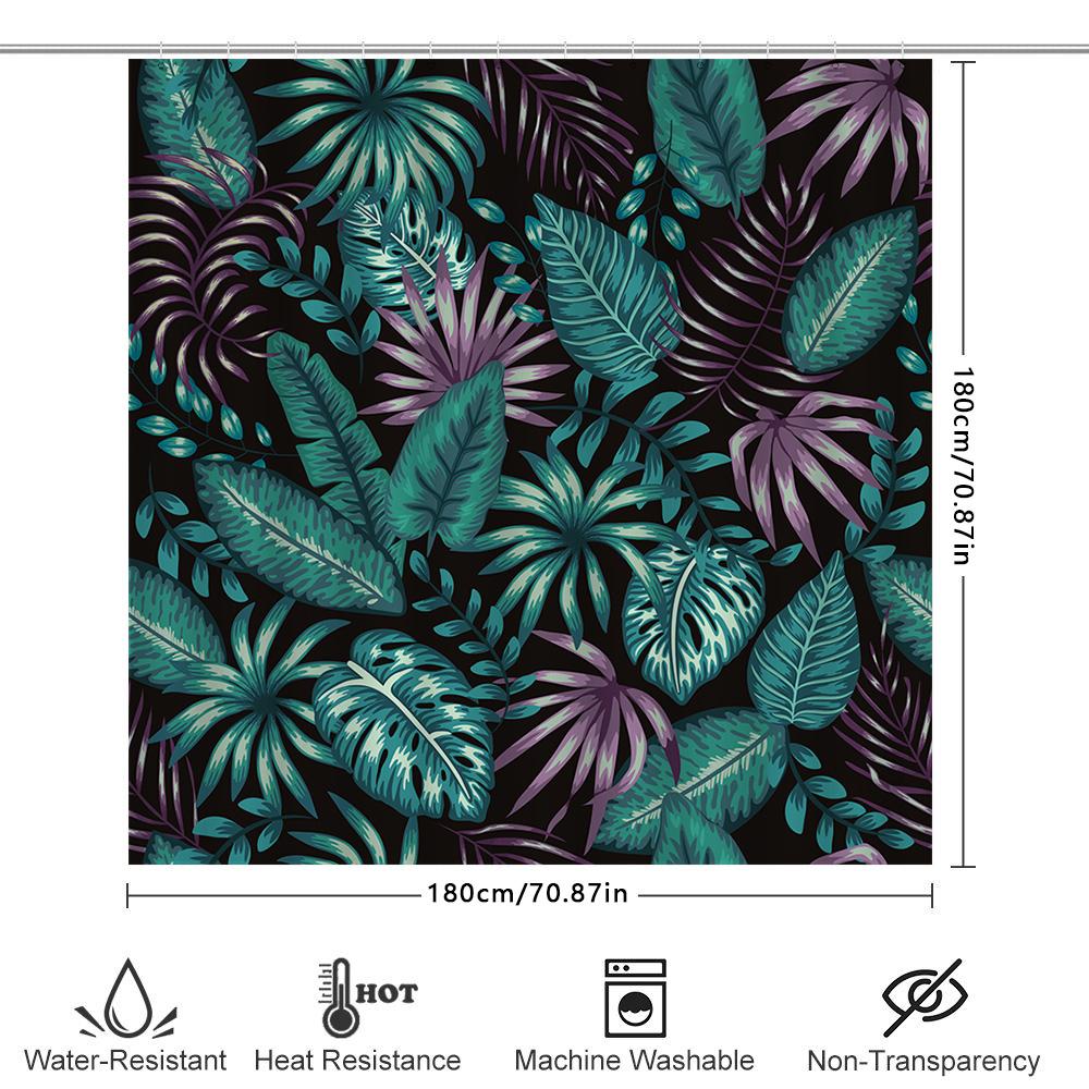 Greenery Shower Curtain Jungle Leaf Print Fabric Bath Rug With Rings For Home Decor