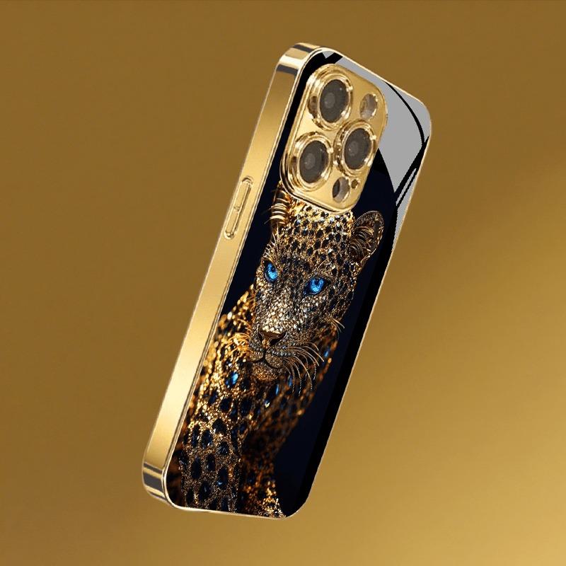 Custodia per Telefono in Vetro con Stampa Leopardata Metallica Oro Diamante Per iPhone 17 Pro Max 11 12 13 14 15 Pro 16 15 Plus 17Air 16E Cover