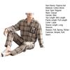 2 Pcs/Set Men Fall Winter Pajamas Set Striped Turn-down Collar Color Matching Single-breasted Loose Wide Leg Elastic Waist Homewear Shirt Trousers