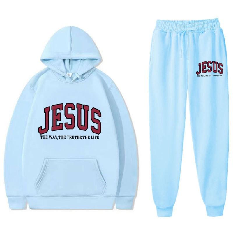 Letter Print Hoodie Sweatpants Set Men Women Casual Tracksuit Long Sleeve Sportswear