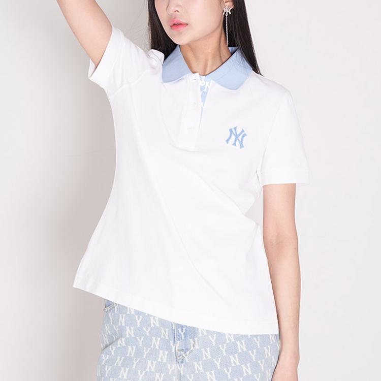 New MLB Base Logo Polo Shirt Women's White 3FPQM4023-50WHS