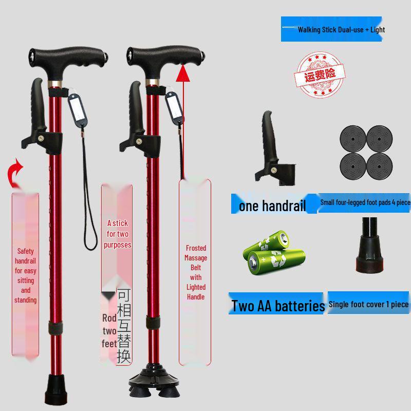 Four-Legged Aluminum Walking Cane with Light, Non-slip, Telescopic, Lightweight, Multi-functional Support for the Elderly