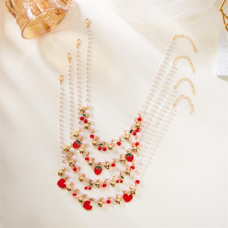 Playful Cherry Strawberry Heart Pendant Necklace With Margarite Details Flexible Chain Design Ideal For Layering