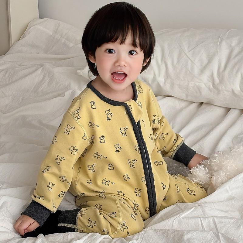 Baby Sleep Sack With Zipper Pure Cotton Footed Pajamas Toddlers Anti-Kick Warm Comfortable Nightwear Fall Winter