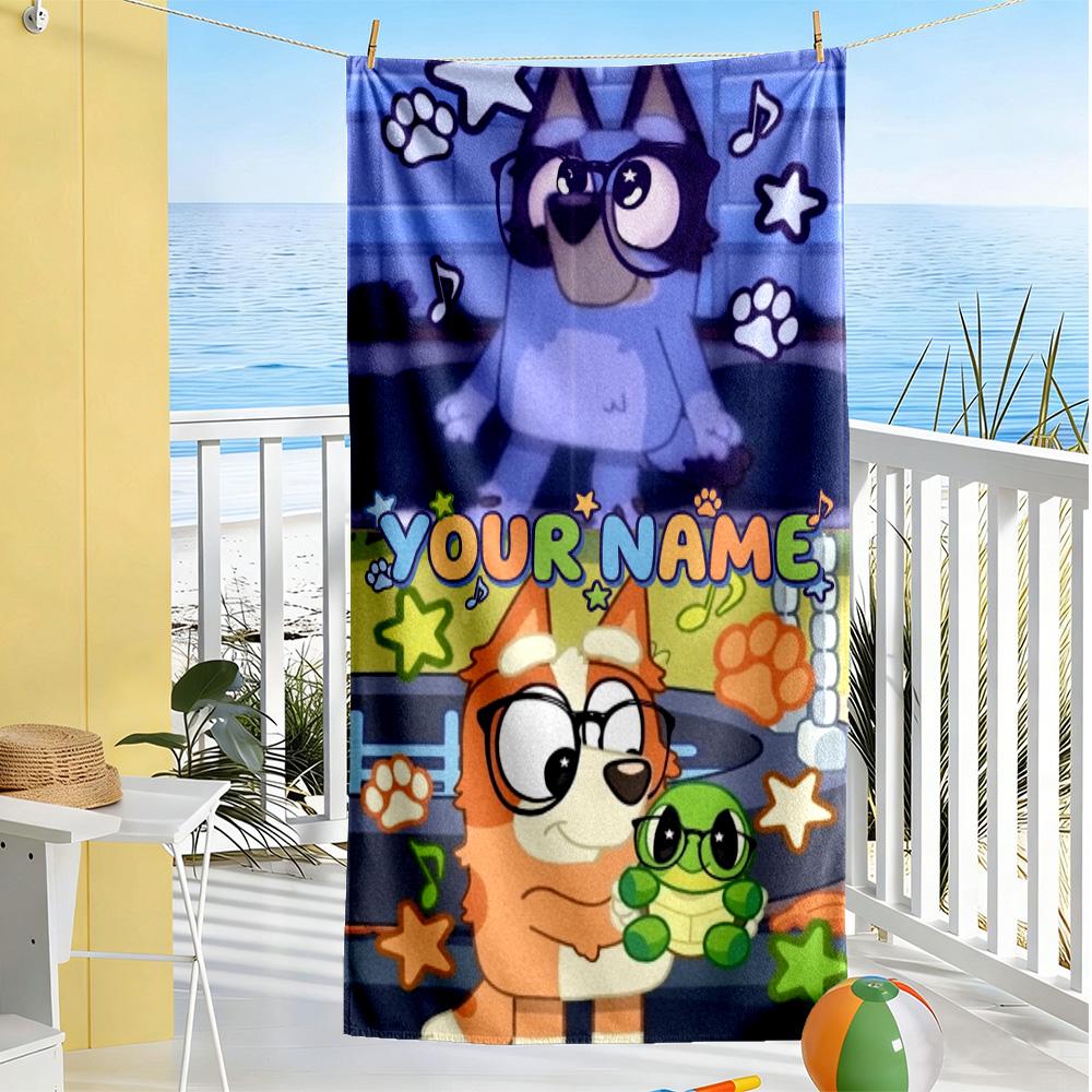 Bluey Customize Your Name Beach Towel Super Soft & Absorbent For Beach Bathroom Outdoor Swimming Pool Camping Picnic Yoga Diving Vacation Accessories