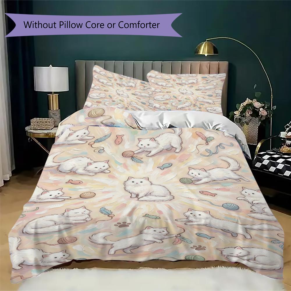 Cute kitten Pattern Bedding uilt Set uilt Cover Pillowcase Home Decoration Birthday Gift (1 * duvet cover + 2 * pillowcase without core)