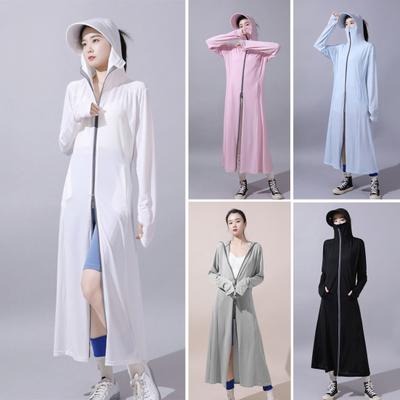 Cappotto Lungo da Donna con Protezione Solare con Cappuccio Maniche Lunghe Anti-UV Protezione Solare Morbido Traspirante Sottile Seta Ghiaccio Chiusura con Cerniera Largo Assorbimento del Sudore