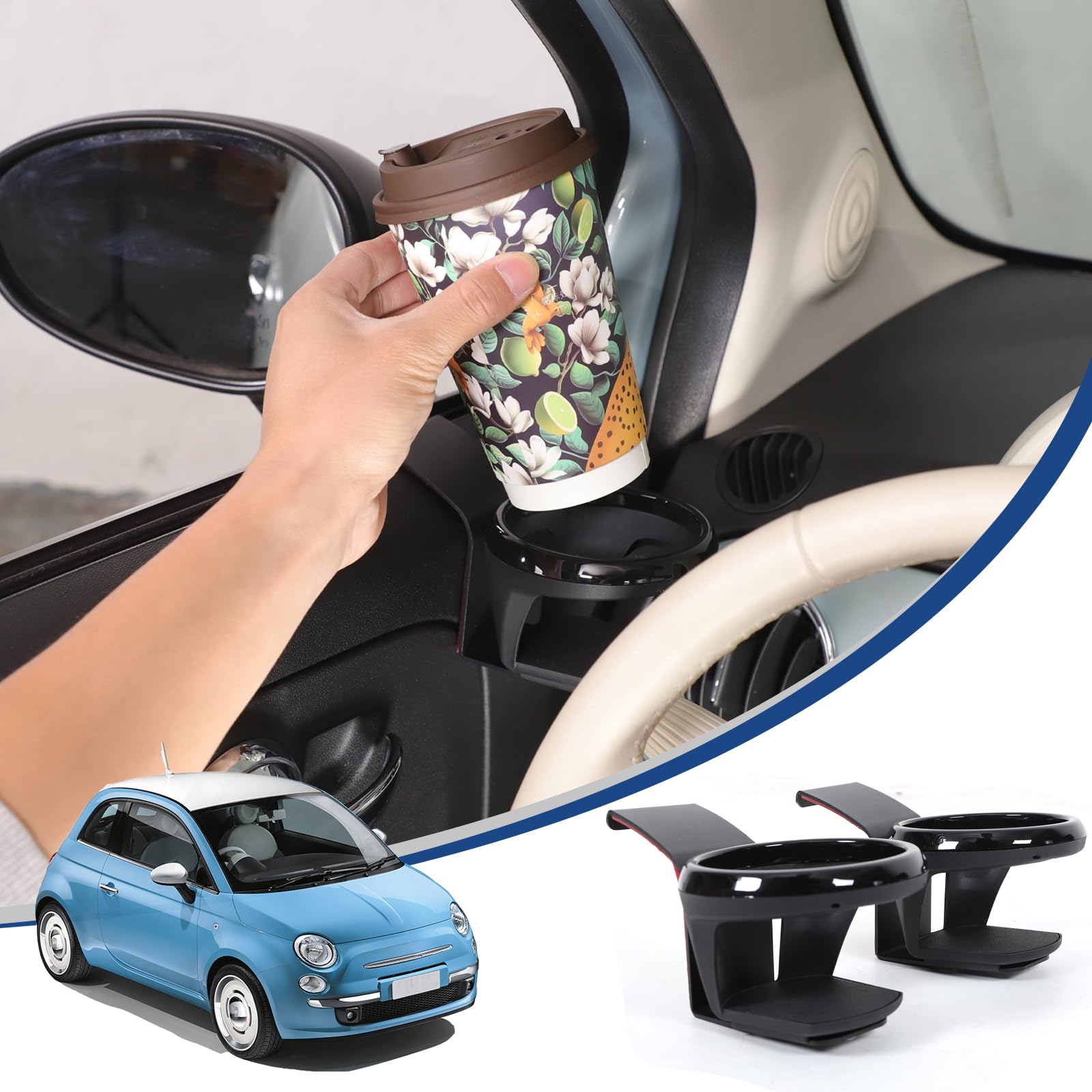 

Hcilloend Round Carbon Steel Door Cup Holder for New Fiat Set of 2 Drink Convenient Interior and Customizable Accessories 500/Abarth 595/695 чёрный