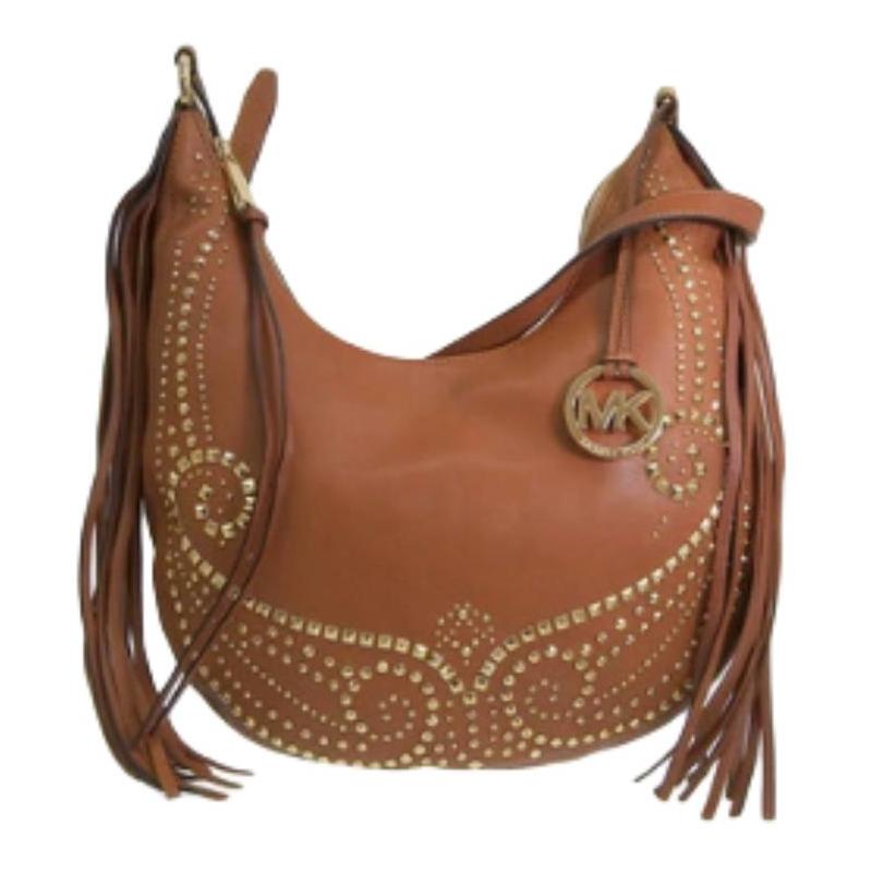 MICHAEL KORS Rhea Logo Charm Gold Hardware Leather Crossbody Shoulder Bag Women s Brown золотой