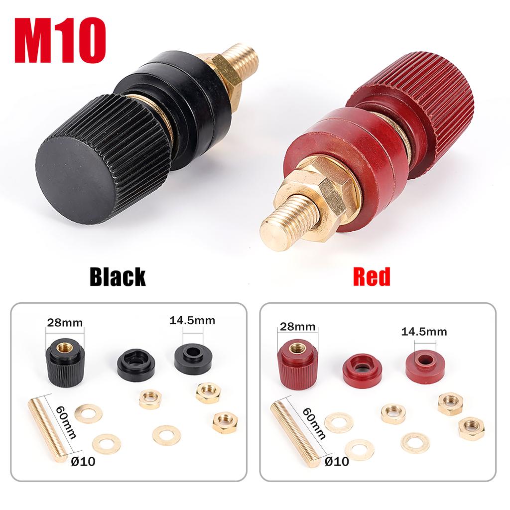 1 Pair High Current Pure Copper Terminal 333 555 Series Lithium Battery Inverter Wire Bolt M5 M6 M8 M10 Thread Screw Red Black