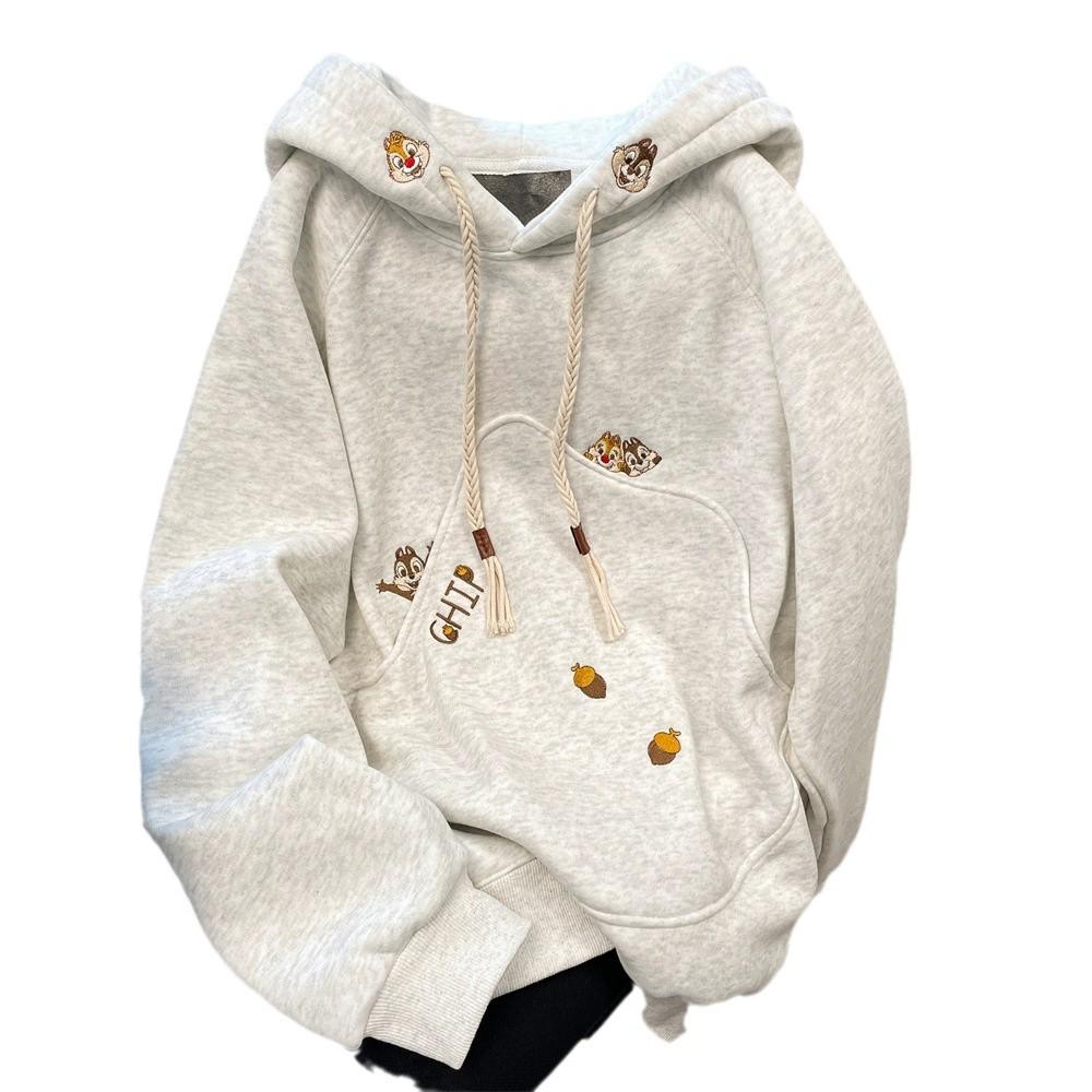Japanisches Chic Besticktes Kapuzensweatshirt - Damen Herbst/Winter Plus Samt Lässige Oberbekleidung