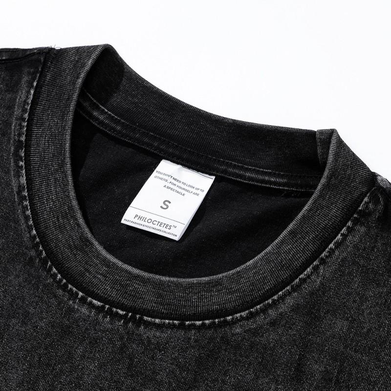 Heavyweight Washed Vintage Graphic Tee Mens Oversized Crew Neck Streetwear Short Sleeve Cotton T-Shirt