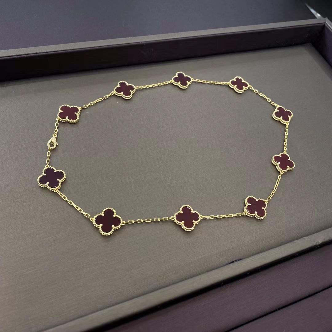 Hochwertige Version der Zehn-Blumen-Halskette Glücksklee 10-Blumen-Halskette Schlüsselbeinkette Achat Damen-Halskette black