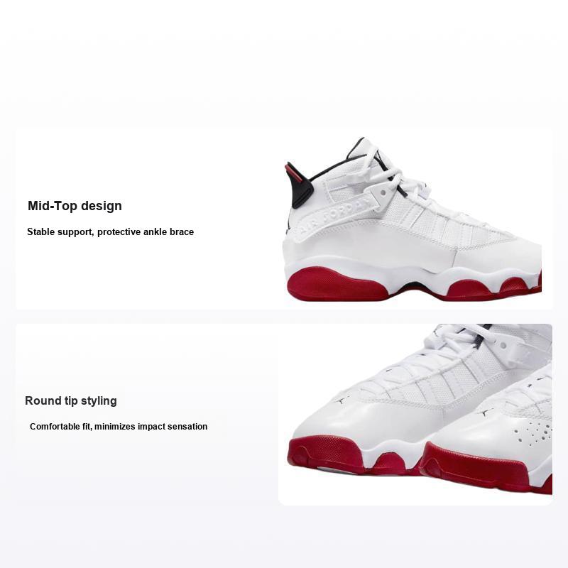 Air Jordan 6 Rings GS White University Red Kids Sneakers Black 323419-160