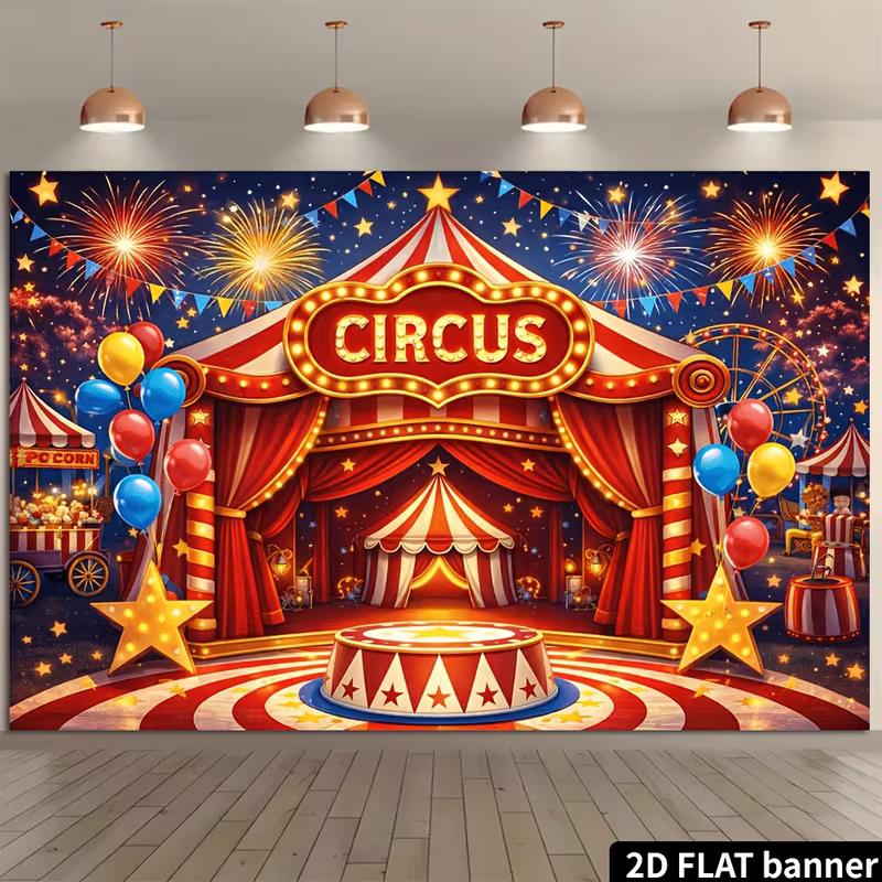 2D Circus Tent Photo Backdrop, Carnival Night Party Banner, Baby Shower & Birthday Decor