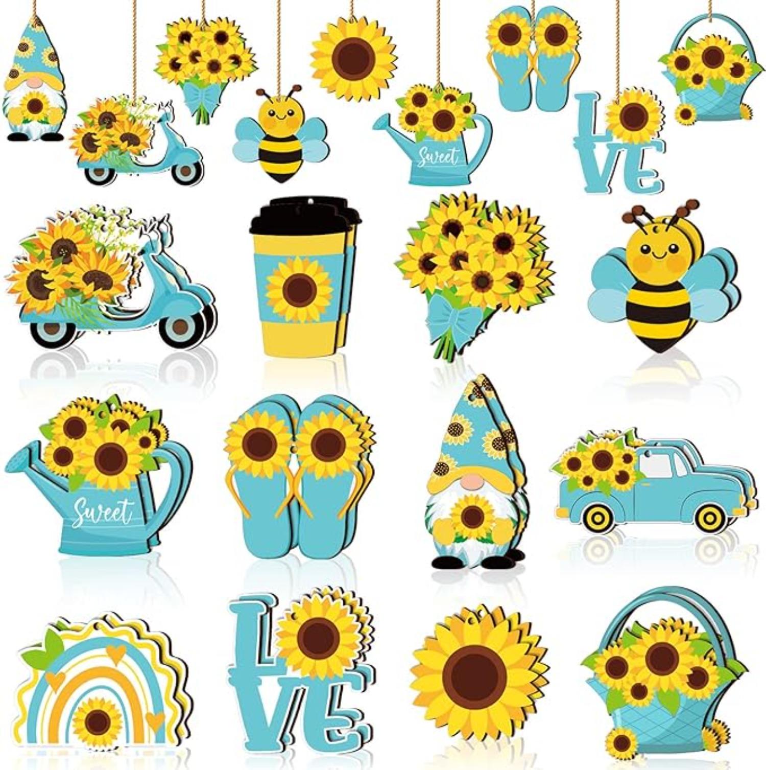 

Sunflower Gnome Wooden Ornament Christmas Tree Hanging Wooden Pendant Summer Tree Ornaments with Rope for Xmas Decoration Sunflower Theme Birthday жёлтый